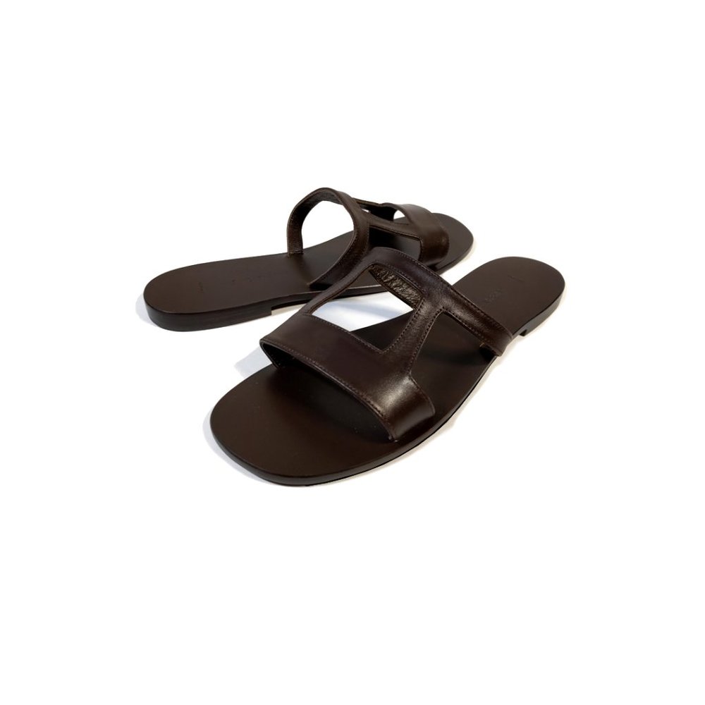 NEW ZEUS + DIONE Greek Flat Sandals 39 Brown 'HEPHAESTUS' Handmade Slide 8.5